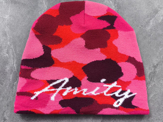AMITY Cursive “Scarlet Camo” Beanie